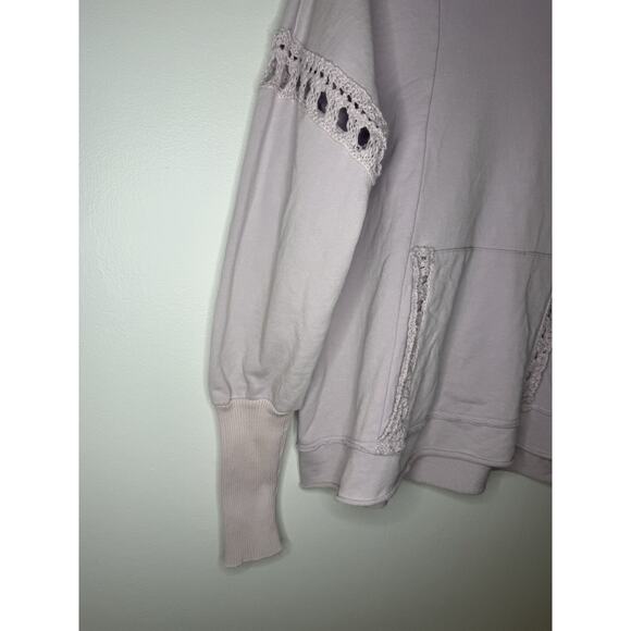 FREE PEOPLE Melody Crochet Swit Lilac Oversized Sweatshirt Small Boho Cozycore - Picture 5 of 13